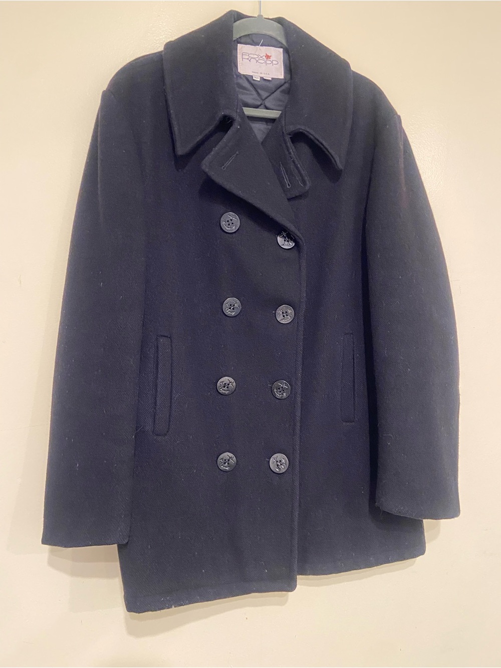 Fox Knapp vintage Navy Double-Breasted Wool Peacoat 44 Tall EUC